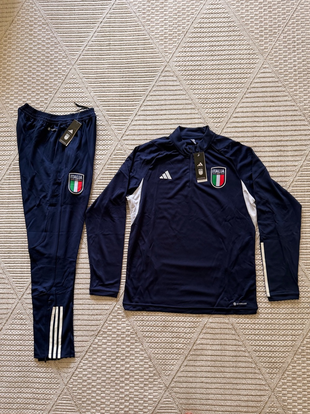 adidas Navy and White Italy Training Track Top & Pants Set